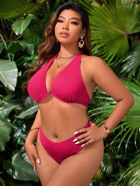 Shein Swim Curve Summer Beach Plus Size Halter Underwire Bikini Set