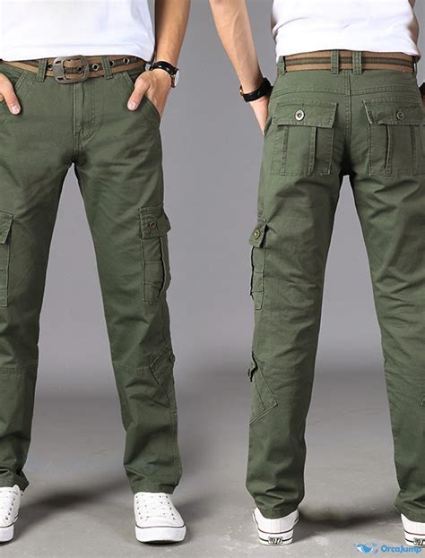 Orcajump Mens Cotton Cargo Pants Multi Pocket Solid Color