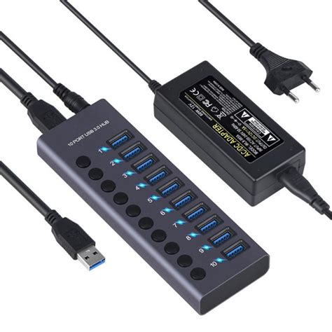 Concentrateur USB 3 0 à 10 ports avec interrupteurs d alimentation