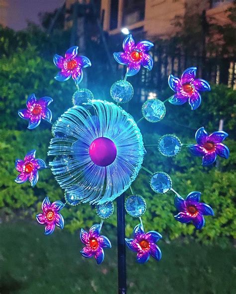 Yourongmao Solar Flower Wind Spinners For Yard And Garden Solar