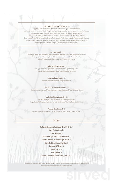 Piedmont Dining Room Menus In Pine Mountain Georgia United States