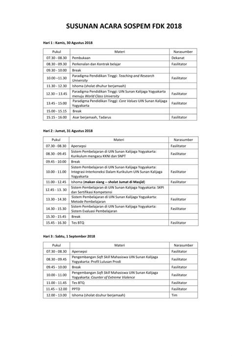 Pdf Susunan Acara Sospem Fdk Dakwah Uin Suka Ac Iddakwah Uin