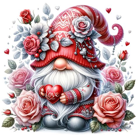 Watercolor Valentines Gnome Clipart Spring Clipart Watercolour