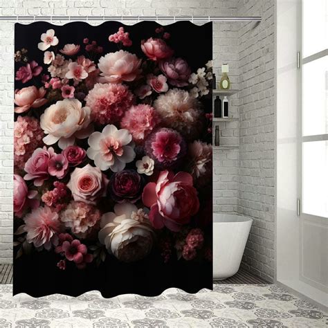 Lzatpd Black Floral Shower Curtain Retro Plant Botanical Boho Modern