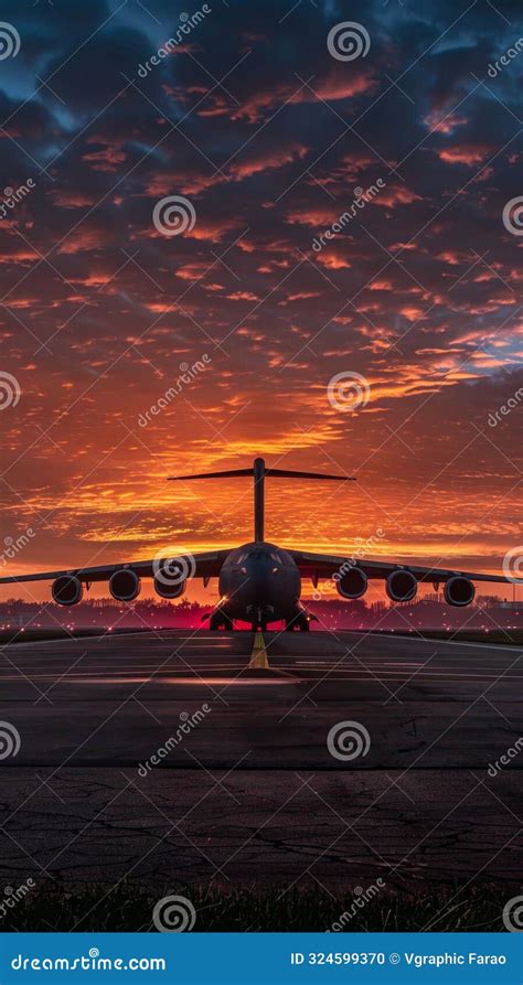 Large Airplane On Runway During Sunset Stunning Sky Aviation And