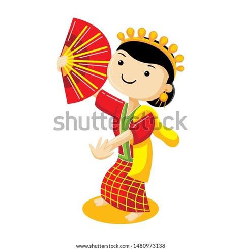 Traditional Dance South Sulawesi Cute Character Stock Vector Royalty