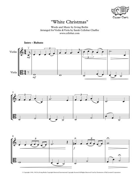 White Christmas Arr Sarah Cellobat Chaffee By Bing Crosby Sheet