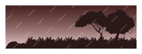 Premium Vector | Nature sunset sky forest silhouette with mountain ...