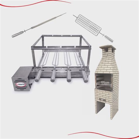 Kit Inox El Trico Girat Rio Gira Espetos Bi Volts Brasa Grill