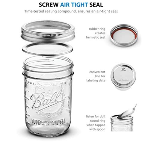 SEWANTA Wide Mouth Mason Jars 16 Oz 6 Pack With Mason Jar Lids And