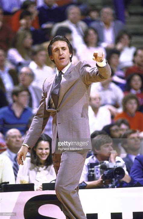 Los Angeles Lakers Coach Pat Riley On Sidelines Pointing During Game