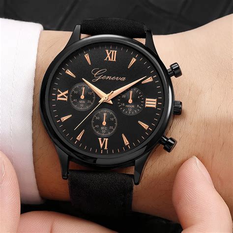 Mens Watch Fashion Geneva Men Date Case Alloy Synthetic Leather Analog Quartz Sport Watch