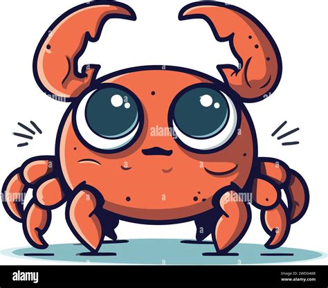 Cute Cartoon Crab With Big Eyes Vector Illustration On White