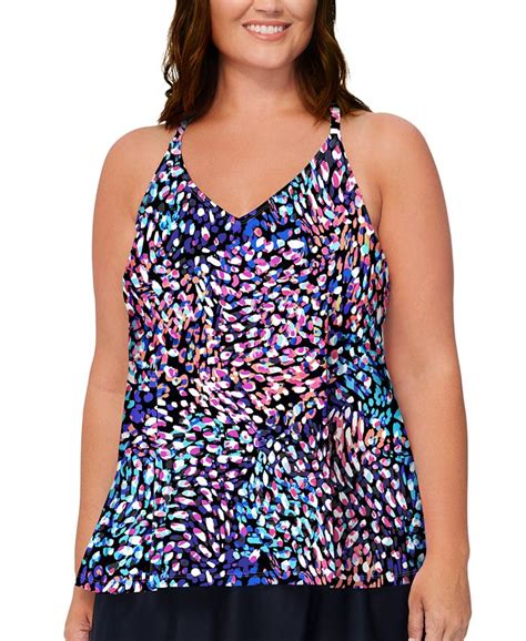 Island Escape Plus Size Printed Racerback Tankini Top Created For Macy