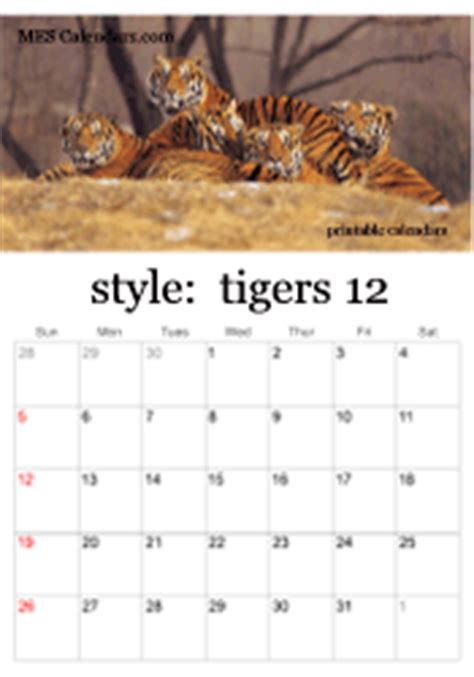 Free Printable Tiger Calendars - personalized calendars to print with images of tigers, wildlife ...