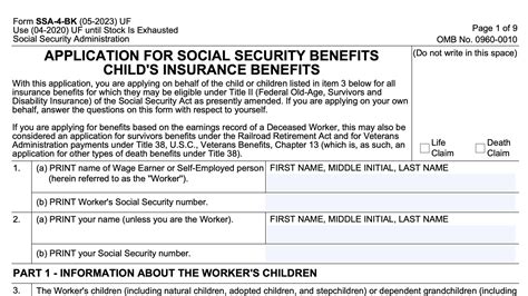 form ssa  bk instructions childs social security application