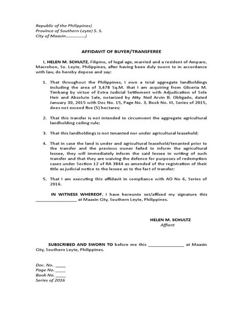 Affidavit Of Transferee Alvarez Pdf