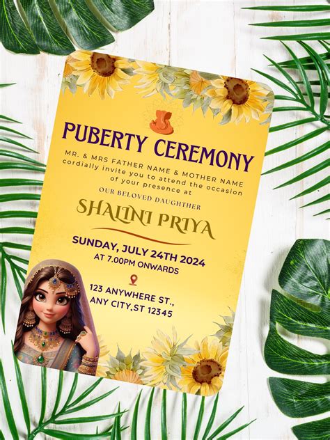 Half Saree Ceremony Invitation And Puberty Ceremony Invitation Digital Template Canva Editable And