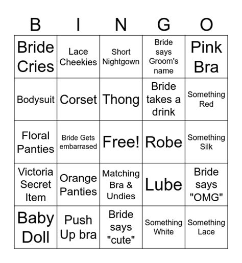 Lingerie Bingo Card