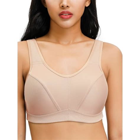 Deyllo Women S High Impact Full Coverage Wireless Plus Size Sports Bra Beige 38dd