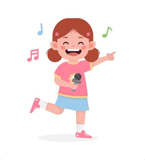 Premium Vector Vector Happy Cute Kid Girl Sing Illustration