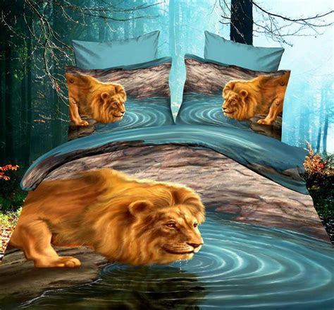 3d Lion Bedding Sets Aqua Queen Size Duvet Cover Bed In A Bag 100