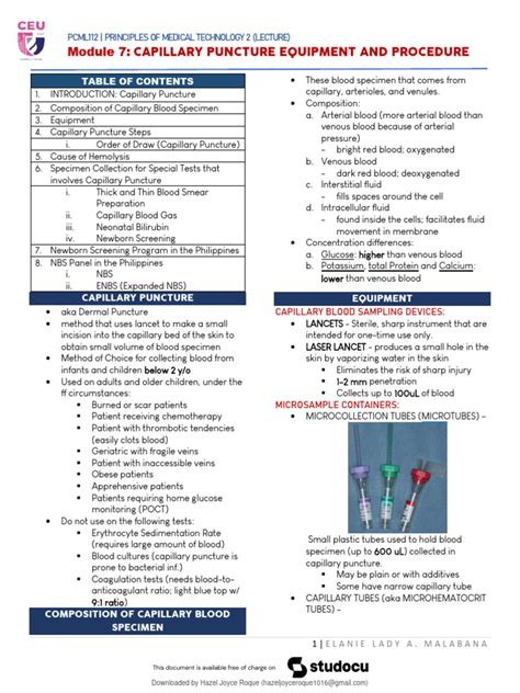 module  capillary puncture equipment  procedure  blood