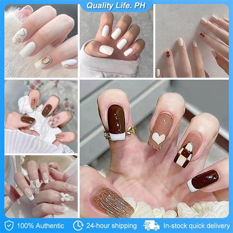 24 Pcs Decorative Fake Nails Set French Nail Diy Design Extension Long