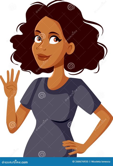 Woman Counting Showing Four Fingers Vector Cartoon Illustration Stock