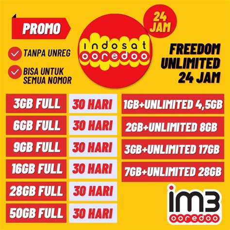 Jual PAKET DATA KUOTA INDOSAT IM3 RESMI FREEDOM UNLIMITED MURAH FULL 24