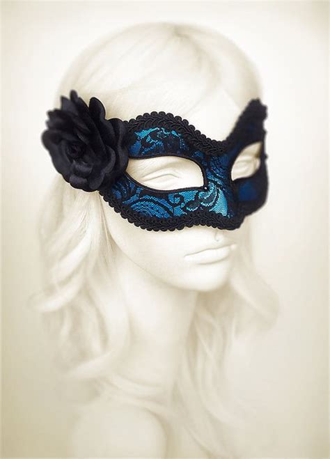 Blue And Black Lace Masquerade Mask Blue Venetian By Soffitta Lace