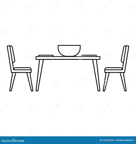 Kitchen Table And Chair Icon Outline Style Stock Vector Illustration