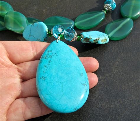 Turquoise Statement Necklace Big Bold Chunky Blue Turquoise Etsy