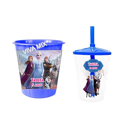 10 Copos Twister 10 Baldes De Pipoca Kit Festa Personalizado Frozen