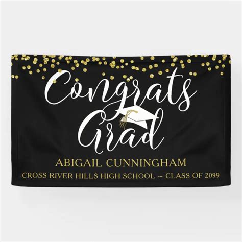 Gold Confetti Script Congrats Grad Black Gold Banner Zazzle