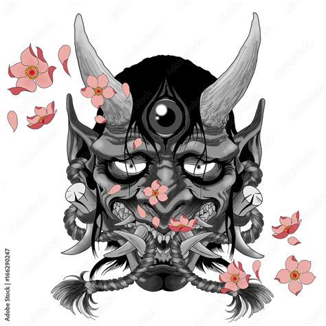 Traditional Female Japanese Demon Tattoo Design In Black And Grey It