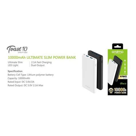 Oraimo Toast 10000mAh Ultimate Slim Fast Charging Power Bank Black