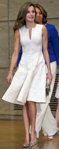 Queen Letizia Brings Back Ivory Carolina Herrera Embroidered Dress For