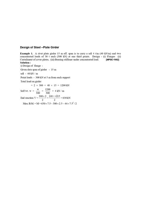 Design Of Steel Plate Girder Mpsc Civil