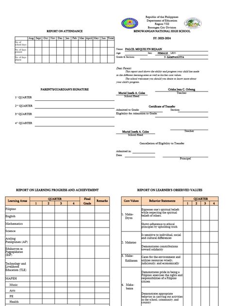 Deped Form 138 Jhs Download Free Pdf Cognition