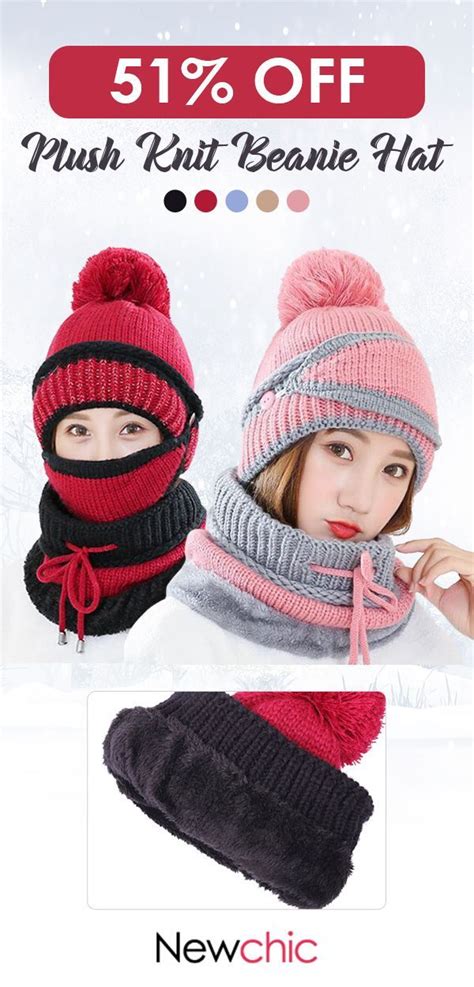 Women Winter Thick Plush Warm Knit Beanie Hat Masks Scarf Set Outdoor