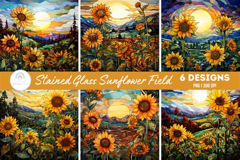 Stained Glass Sunflower Field Background Graphic By Rainbowtown