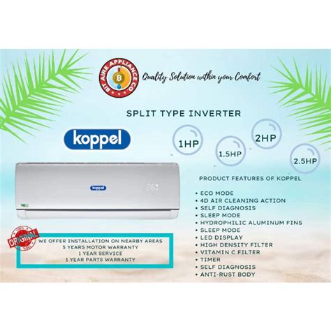 Koppel Aria Series Hp To Hp Split Type Inverter Aircon Shopee