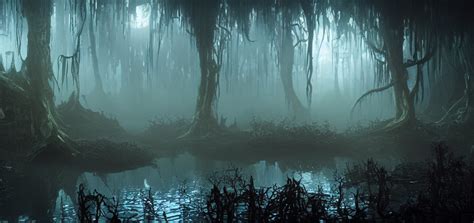 Prompthunt Dramatic Render Of Dark Alien Swamp At Night Accurate Ray