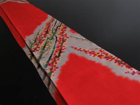 L Z Vintage Japanese Kimono Silk Meisen Fabric Orangered Plum