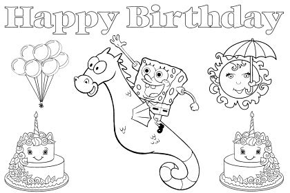 Ausmalbilder PDF Spongebob Geburtstag