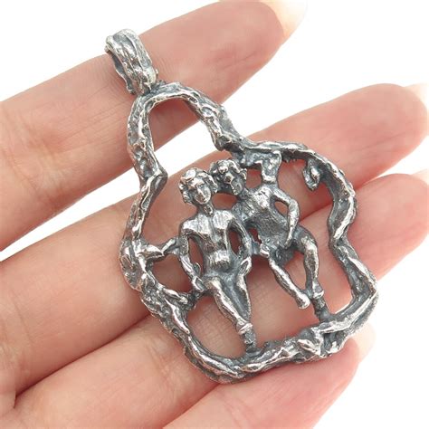 Sterling Silver Vintage Naked Couple Erotic Scene Gem