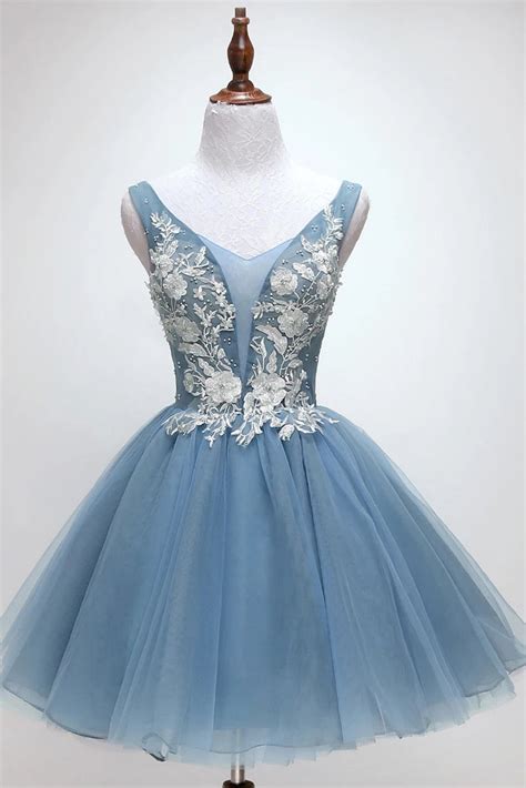 A Line Sleeveless Lace Applique Tulle Beaded Homecoming Dresses N1953