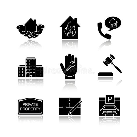 Real Estate Drop Shadow Black Glyph Icons Set Stock Vector