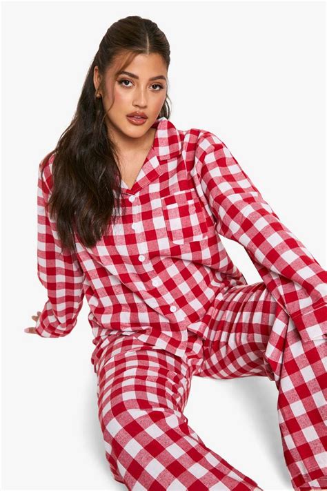 Plus Soft Touch Check Button Through Shirt And Trouser Pyjama Set